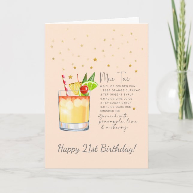 Tarjeta Mai Tai Cocktail 21st Happy Birthday Card (Anverso)
