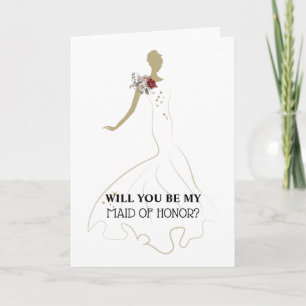 Tarjeta Maid of Honor   Novia con vestido boda