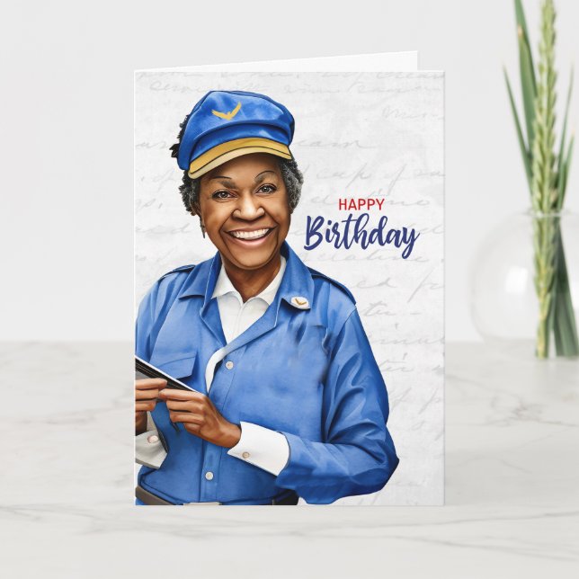 Tarjeta Mail Carrier African American Female Birthday (Anverso)