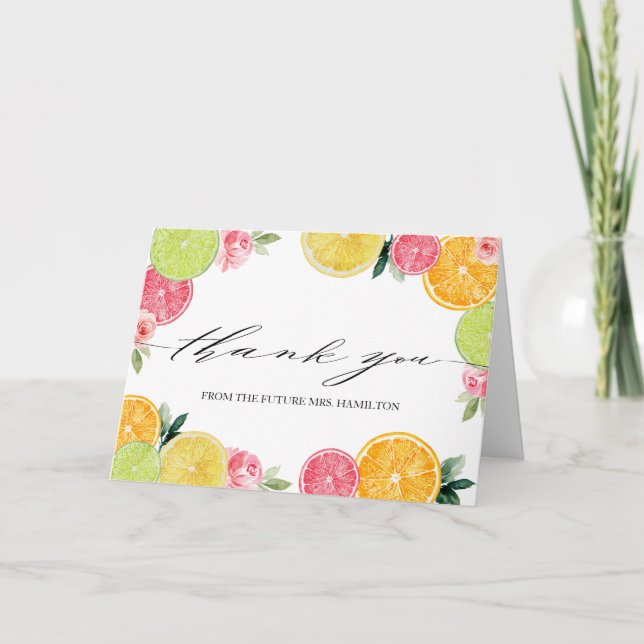 Tarjeta Main Squeeze Citrus Bridal Shower Thank You (Anverso)