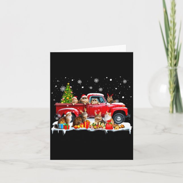 Tarjeta Maine Coon Cat Red Truck Christmas Tree Santa Ugly (Anverso)