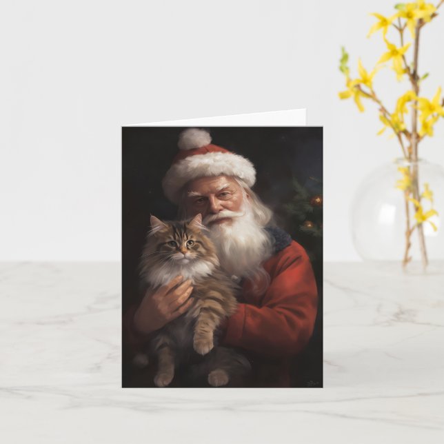 Tarjeta Maine Coon Con Los Navidades Festividades De Santa (flor amarilla)