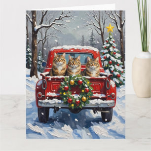 Tarjeta Maine Coon Navidad Camión Rojo Fiesta
