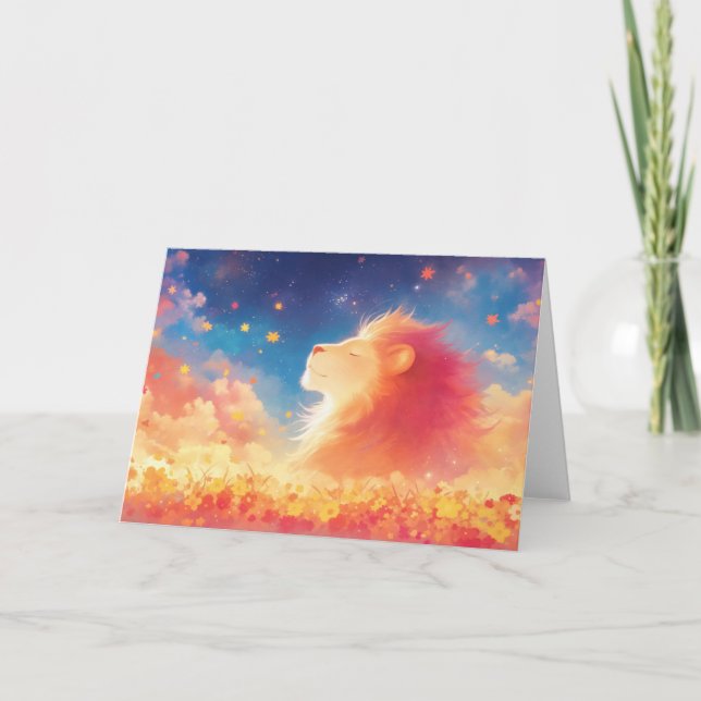 Tarjeta Majestad del León Bajo un Cielo Estrellado (Anverso)