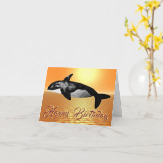 Tarjeta Majestic Orca Orange Ocean Sunset Birthday Card