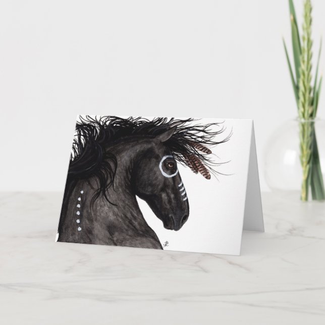 Tarjeta Majestuoso caballo frisón nativo americano de BiHr (Anverso)