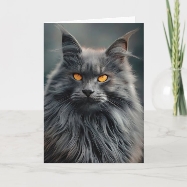 Tarjeta Majestuoso diseño de retratos de gatos de larga du (Anverso)