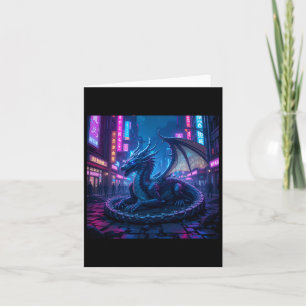 Tarjeta Majestuoso Dragón Cyberpunk En Neon City Sti