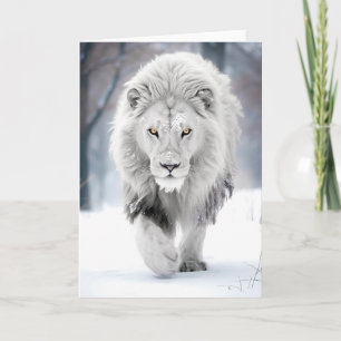 Tarjeta Majestuoso león blanco en el diseño invernal de la