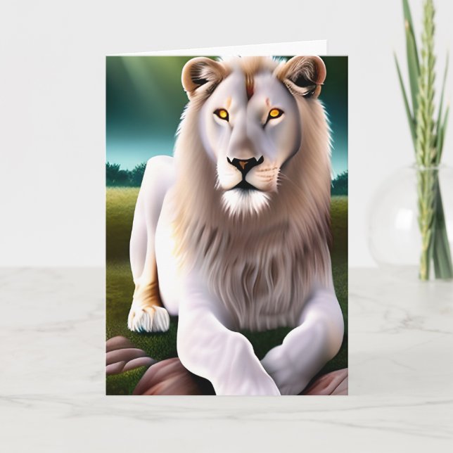 Tarjeta Majestuoso León Blanco Ojos Dorados Arte Etéreo (Anverso)