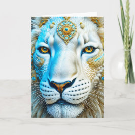Tarjeta Majestuoso León Blanco y Dorado en Blanco