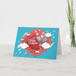 Tarjeta Makar Sankranti azul y cometa roja