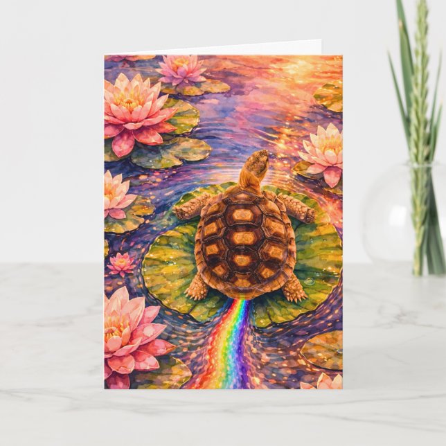 Tarjeta Make a rainbow and follow your bliss turtle (Anverso)