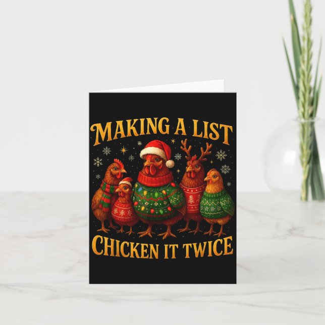 Tarjeta Making A List Chicken It Twice Funny Christmas  (Anverso)