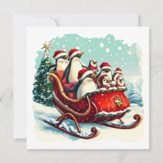 Tarjeta MAKOM1000-Christmas - Penguins in Christmas Sleigh