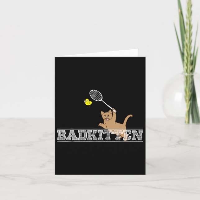 Tarjeta Mal Kitten Gracioso Gato de Badminton Pun (Anverso)