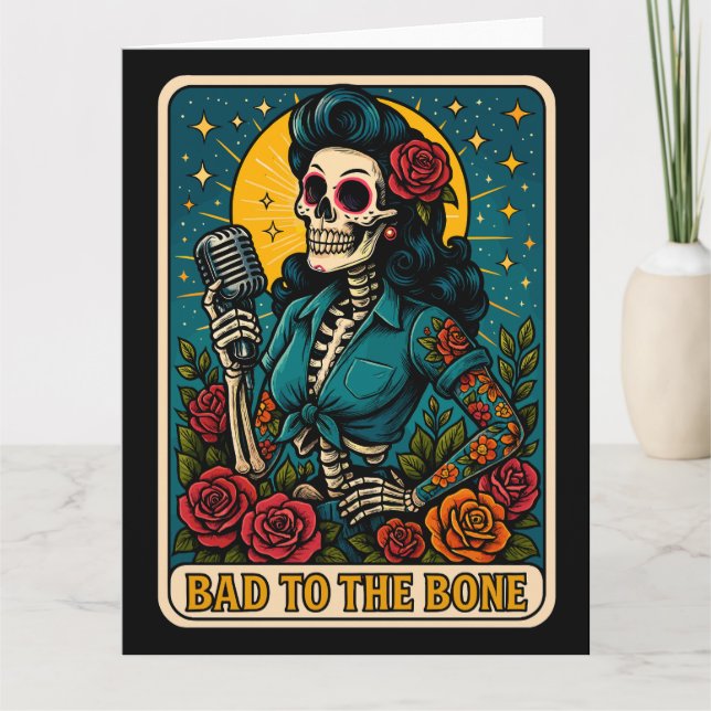 Tarjeta Mal para el cantante de esqueletos óseo retro (Anverso)