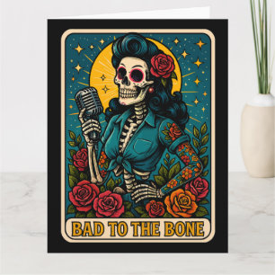 Tarjeta Mal para el cantante de esqueletos óseo retro