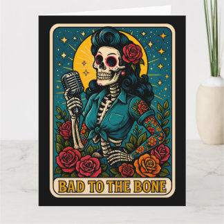 Tarjeta Mal para el cantante de esqueletos óseo retro