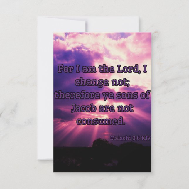 Tarjeta Malachi 3:6 KJV Biblia Verse Pic Greet (Anverso)