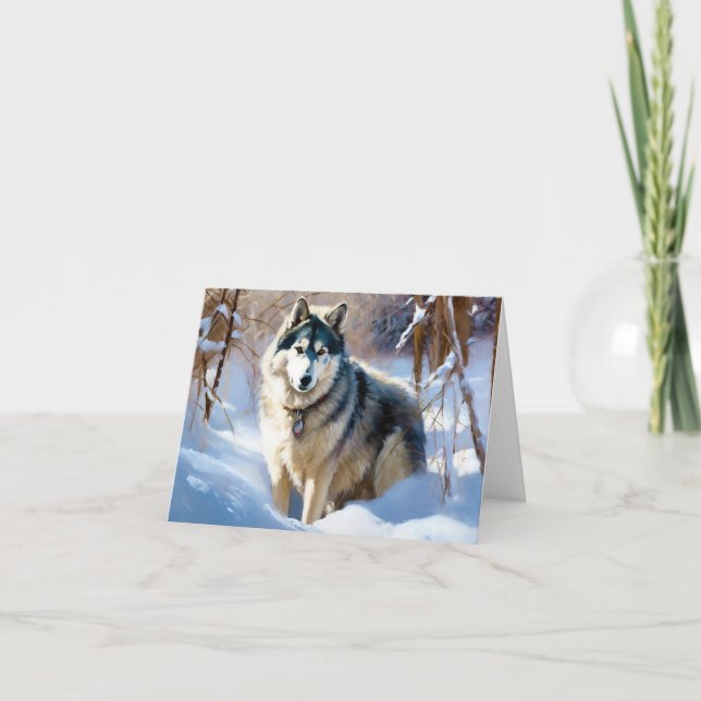 Tarjeta Malamute Aaskan Deja que nieve Navidad (Anverso)