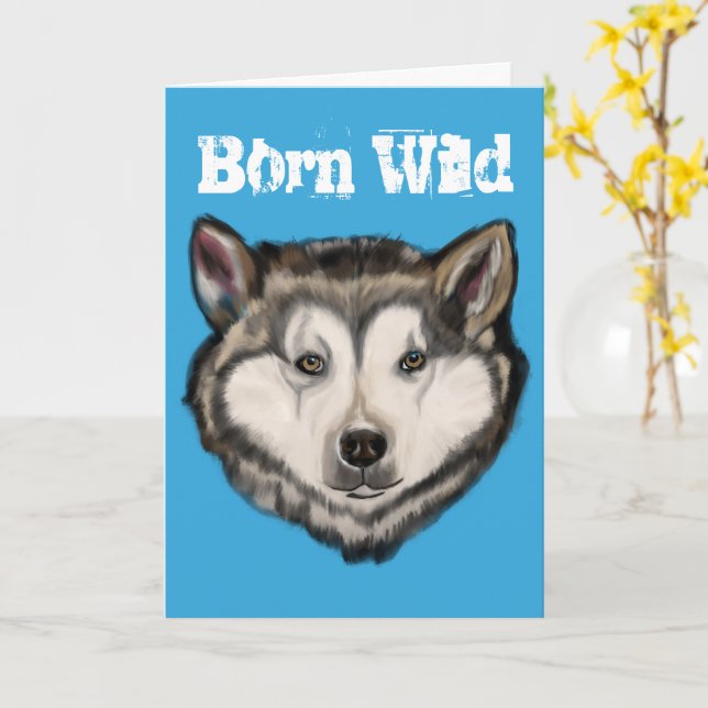 Tarjeta Malamute de Alaska (flor amarilla)