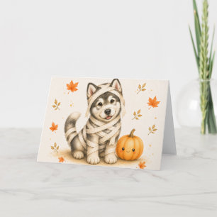 Tarjeta Malamute de Alaska Momia Halloween