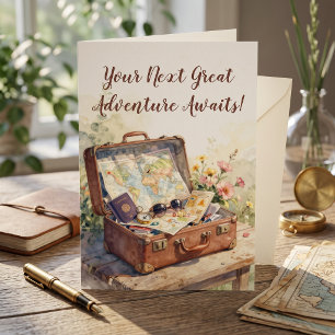 Tarjeta Maleta de viaje vintage acuarela Jubilación