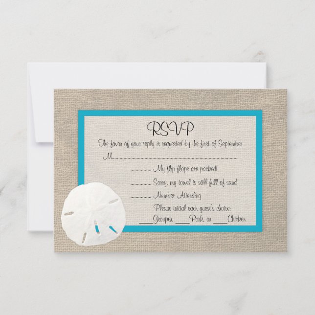 Tarjeta Malibu 2 de Sand Dollar Beach Wedding RSVP (Anverso)
