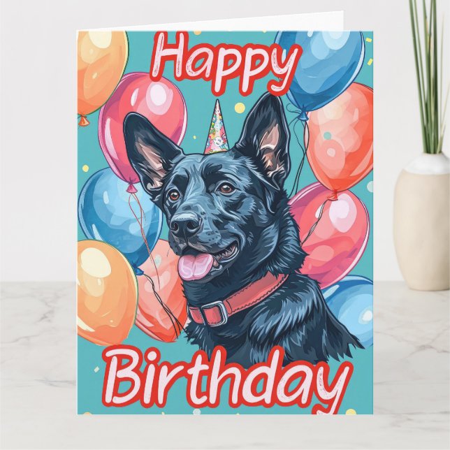 Tarjeta Malinoi belga con cumpleaños de los globos (Anverso)