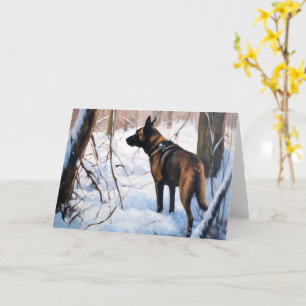 Tarjeta Malinois belga deja que neven a Navidades