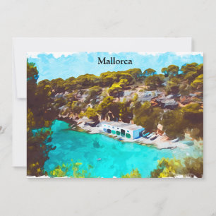Tarjeta Mallorca España Vista panorámica en acuarela Paisa