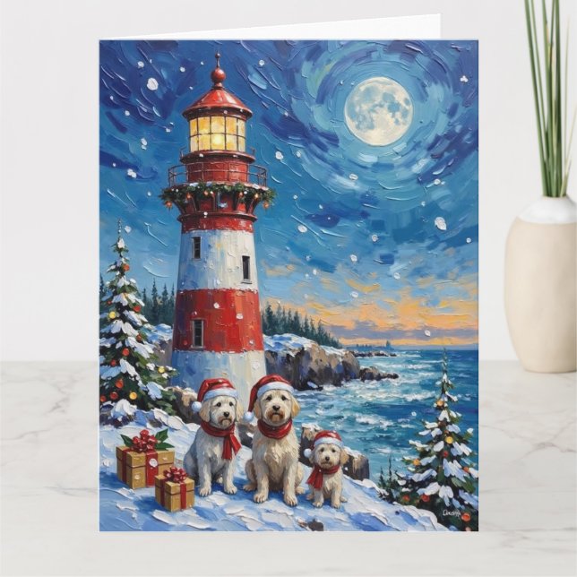 Tarjeta Maltese Christmas Lighthouse Holiday (Anverso)