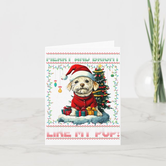 Tarjeta Maltese Christmas Tree Lights Decorations Dog Love (Anverso)
