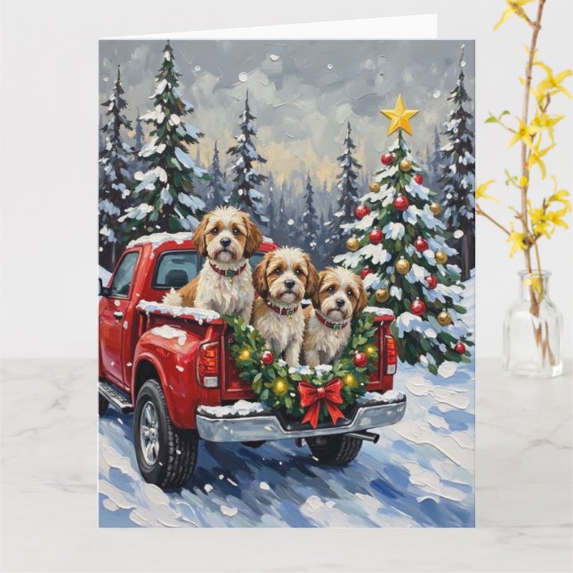 Tarjeta Malti-Tzu Christmas Red Truck Holiday (flor amarilla)