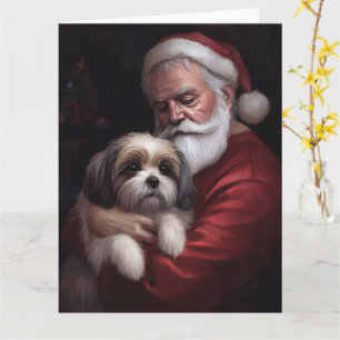 Tarjeta Malti Tzu con Papá Noel Navideño Festivo