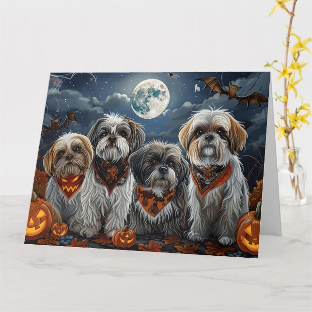 Tarjeta Malti Tzu Halloween Spooky (flor amarilla)