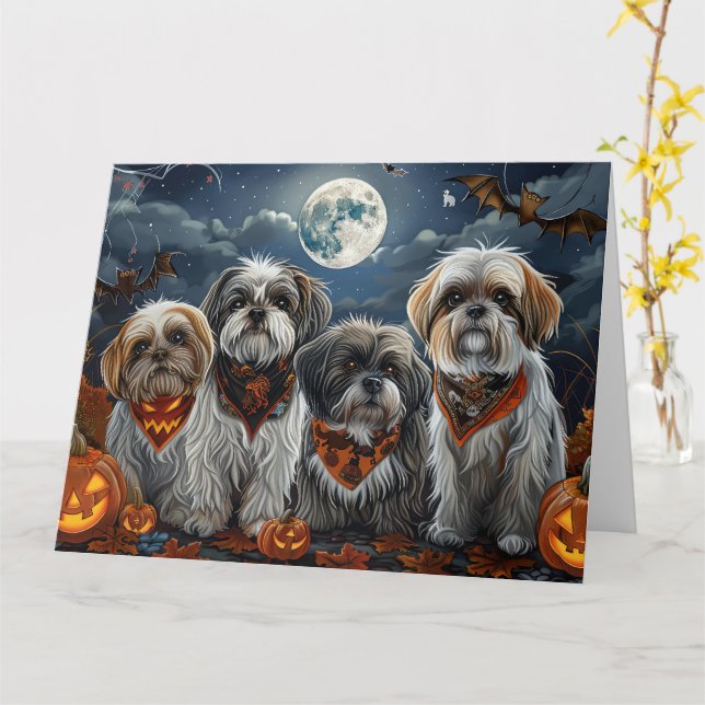 Tarjeta Malti Tzu Halloween Spooky (flor amarilla)