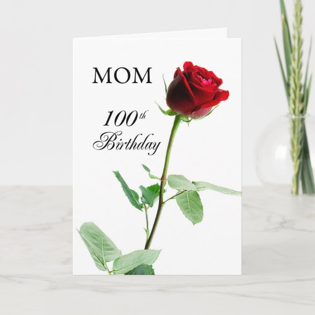 Tarjeta Mamá 100° cumpleaños Flor rosa roja (Anverso)