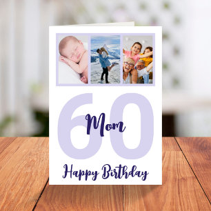 Tarjeta Mamá 60.º Collage de fotos de escritura púrpura