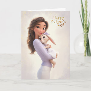 Tarjeta Mamá adorable acunando conejito bebé Feliz Día de 