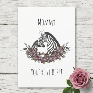 Tarjeta Mamá adorable y bebé cebra Feliz Día de la Madre