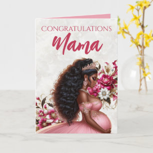 Tarjeta Mamá afroamericana embarazada Rosa y Dorado