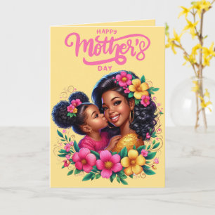 Tarjeta Mamá afroamericana y su hija Feliz día de la madre