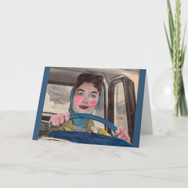 Tarjeta Mamá al volante de los años 50 (Anverso)
