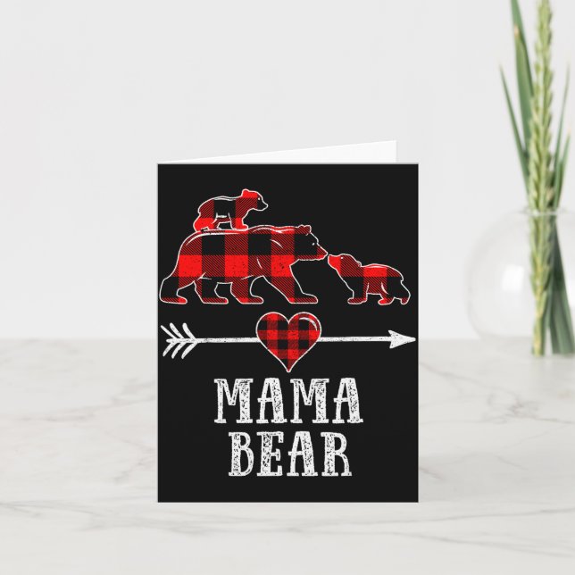 Tarjeta Mama Bear 2 Cubs Shirt, Christmas Mama Bear Plaid  (Anverso)