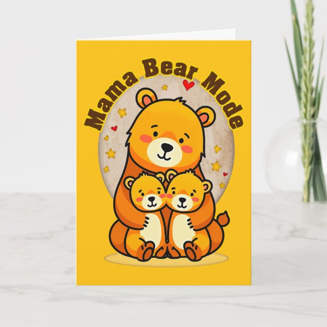 Tarjeta Mama Bear Mode – Cute Mother Bear Illustration (Anverso)