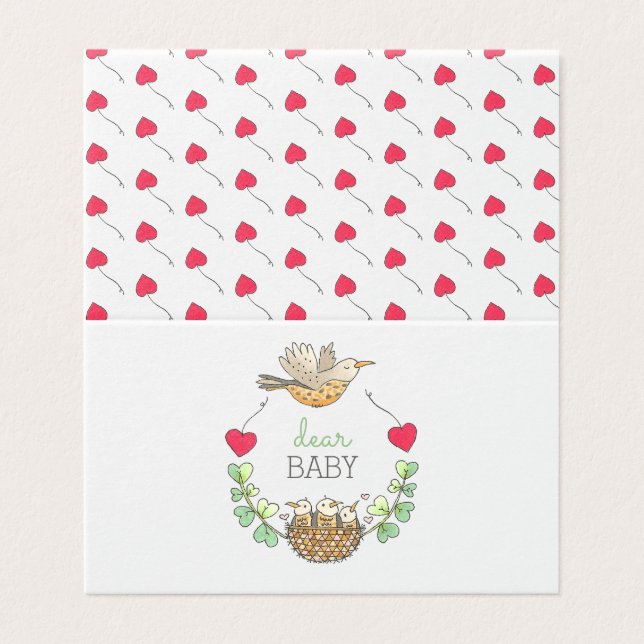 Tarjeta Mama Bird Hearts Baby Shower Advice Notes (Exterior desplegado)
