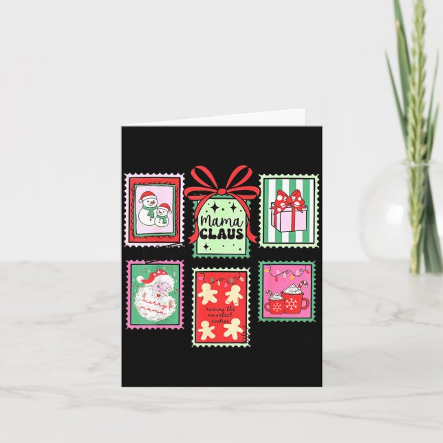 Tarjeta Mama Claus Christmas Mom Stamp Bow Pajama Matching (Anverso)