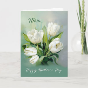 Tarjeta Mamá con tulipanes blancos en Día de la Madre en a
